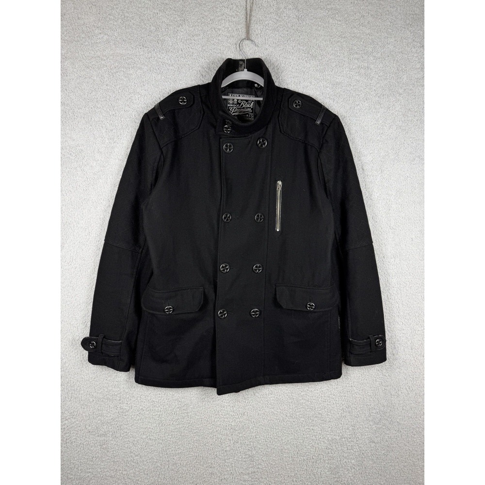 Affliction Peacoat Jacket Men's Size XL Black Wool Blend Coat Skull Y2K Cross